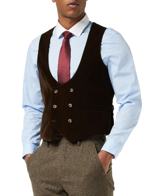 HERVE - BROWN VELVET DOUBLE BREASTED WAISTCOAT