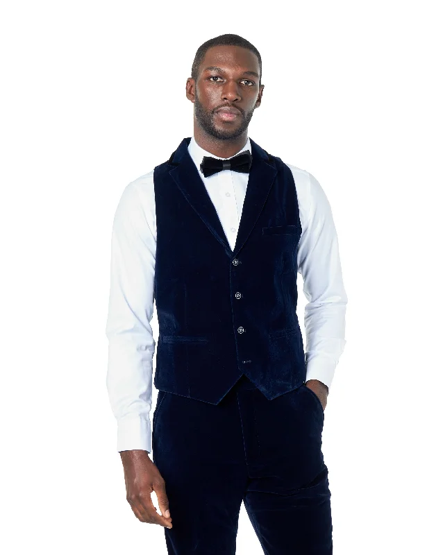 NAVY BLUE VELVET WAISTCOAT WITH NOTCH LAPEL