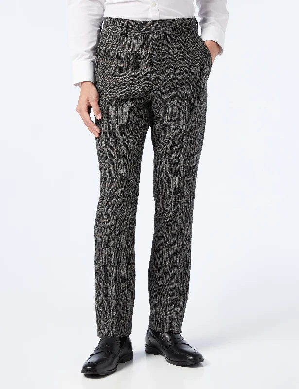 TWEED HERRINGBONE CHECK TROUSERS IN GREY