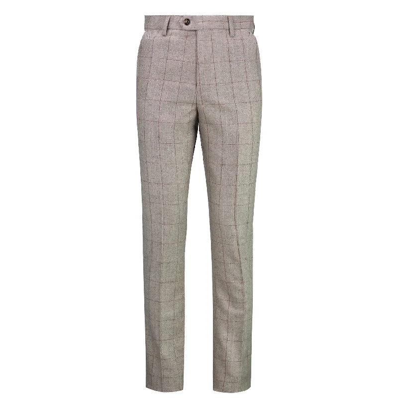 THEO - TWEED HERRINGBONE RED CHECK ON BEIGE SUIT TROUSER