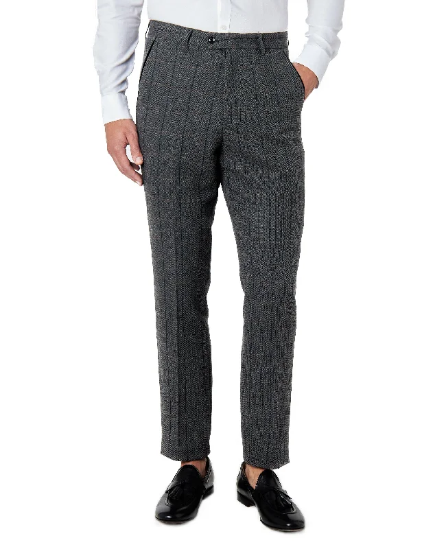 Elton E1 - Mens Black Herringbone Tweed Checks Trousers