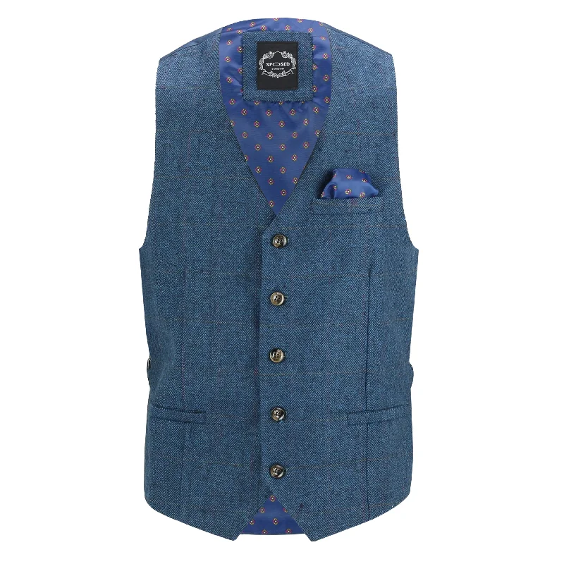 KANO - HERRINGBONE TWEED CHECK NAVY WAISTCOAT