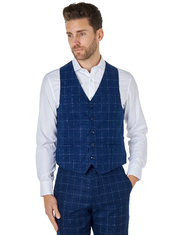 LUKE - BLUE GRID CHECK WAISTCOAT