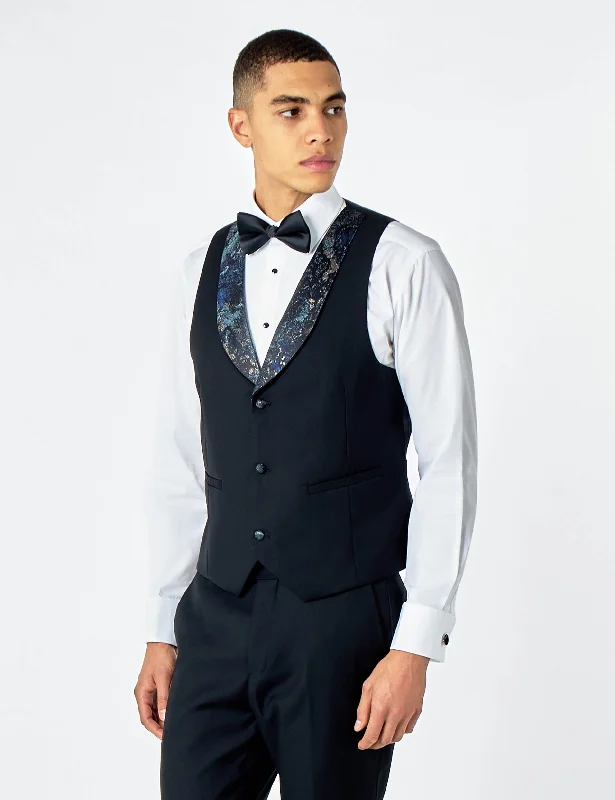 ALINO – BLACK BLUE PRINTED TUXEDO DINNER WAISTCOAT