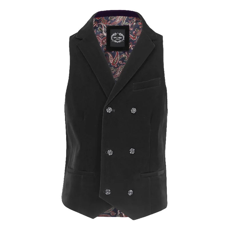 TIM - BLACK VELVET DOUBLE BREASTED COLLAR WAISTCOAT