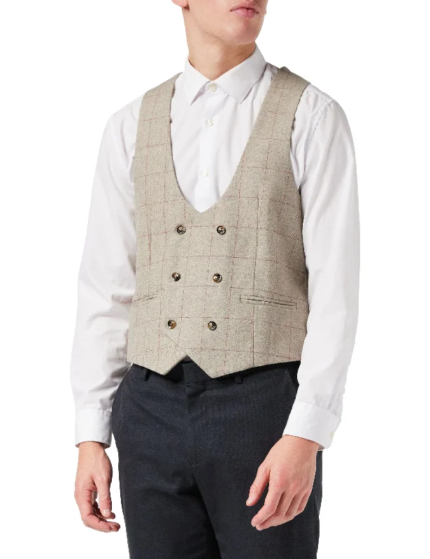 KANO -  DOUBLE BREASTED TWEED CHECK WAISTCOAT