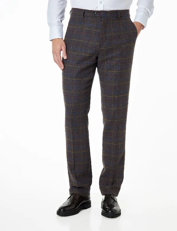 Madison - Mens Ash Brown Herringbone Tweed Check Trousers