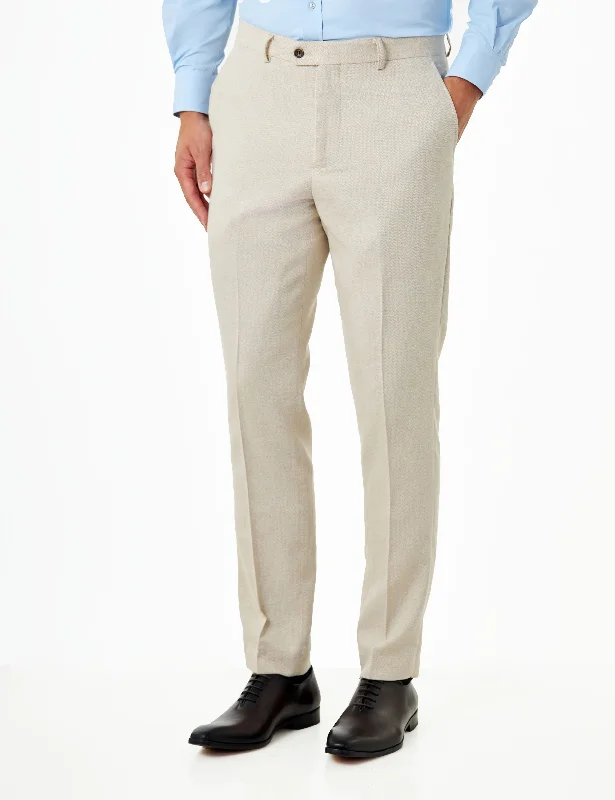 CALIX – Cream Wool Mix Herringbone Tailored Suit Trousers