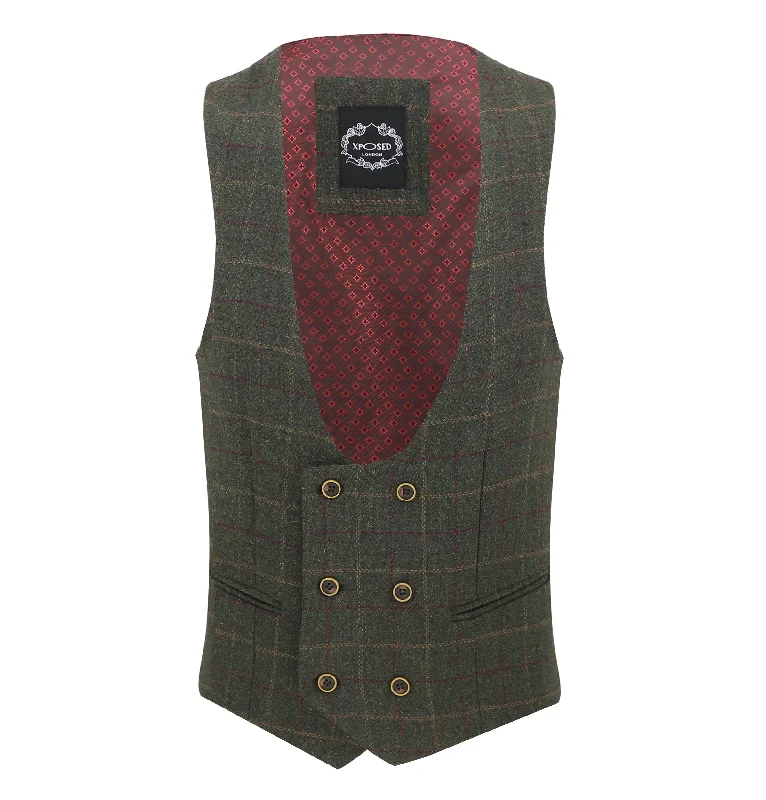 VITORI - Green tweed Double Breasted Waistcoat