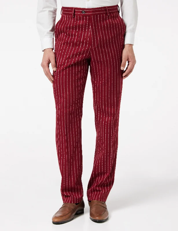 Terry - Mens Maroon Tweed Pinstripe Trousers