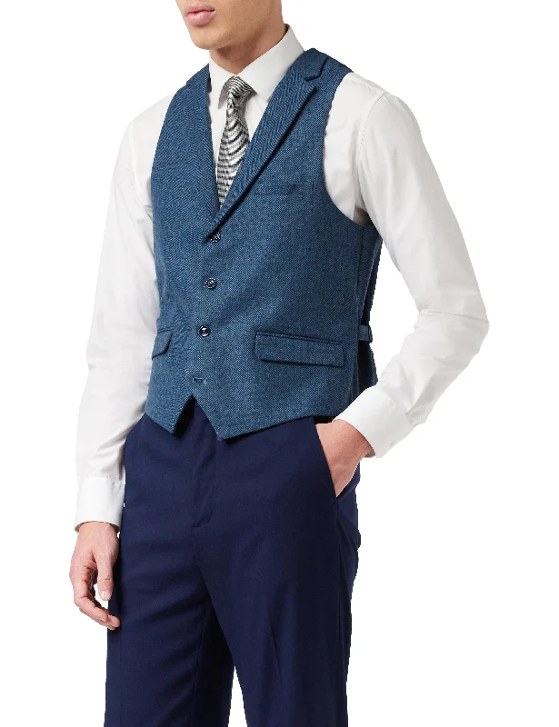 KANO - HERRINGBONE CHECK TWEED NAVY WAISTCOAT