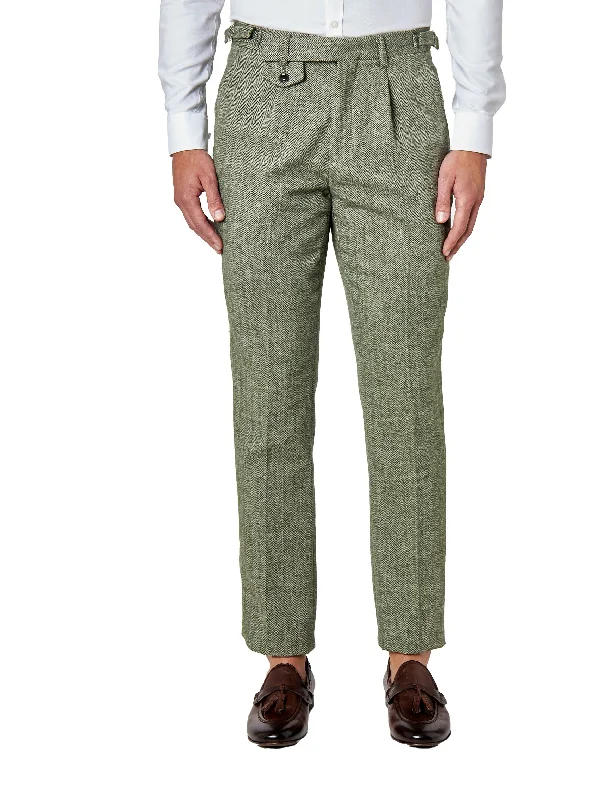 Martin - Mens Green Classic Tweed Tailored Fit Trouser