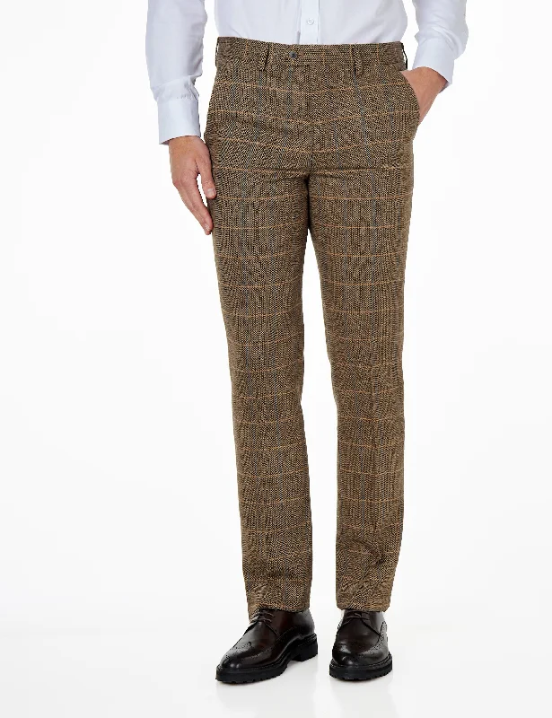 Elton E3 - Mens Brown Herringbone Tweed Checks Trousers