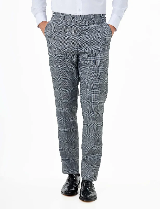 Ekon – Tailored Prince of Wales Check Grey Suit Trousers