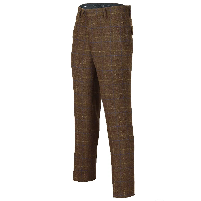 Chester - Mens Brown Vintage Tweed Check Trousers