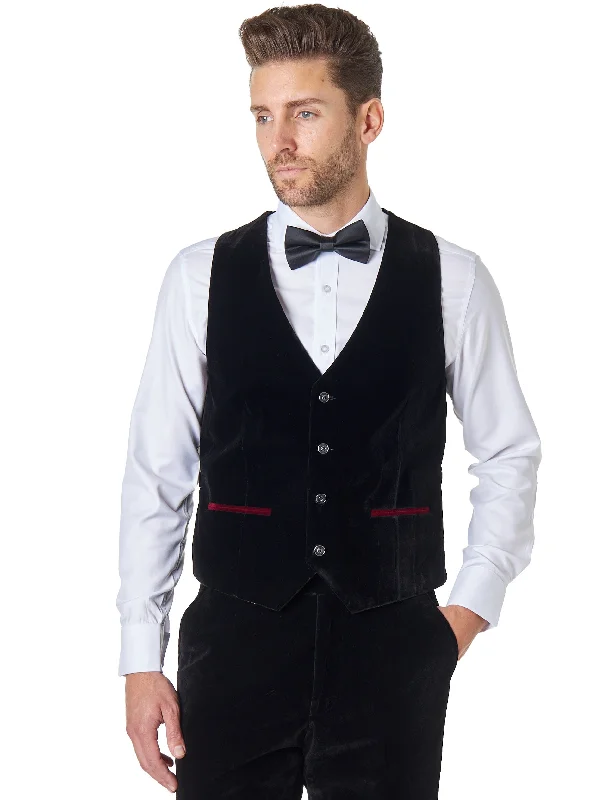 TIM Black Velvet Plain Waistcoat