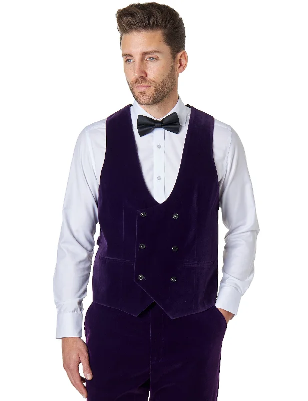 RICKY Purple Velvet Low U Cut Waistcoat