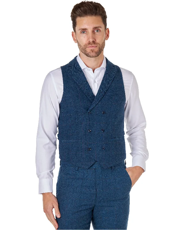 KANO – HERRINGBONE DOUBLE BREASTED NAVY WAISTCOAT