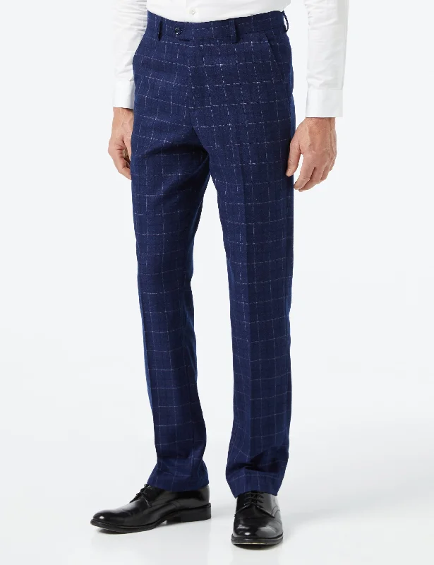 HECTOR - NAVY BLUE WINDOWPANE CHECK SUIT TROUSER