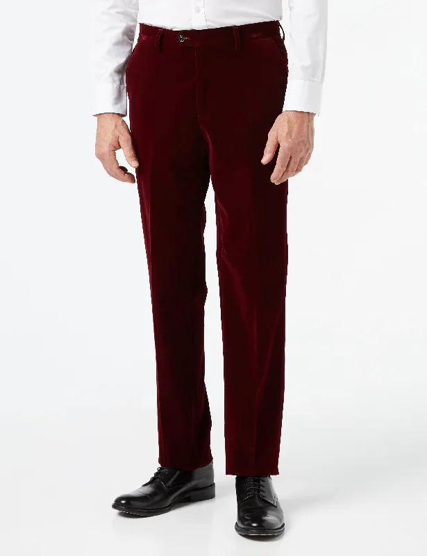 SAM - Mens Dinner Party Burgundy Soft Velvet Trousers