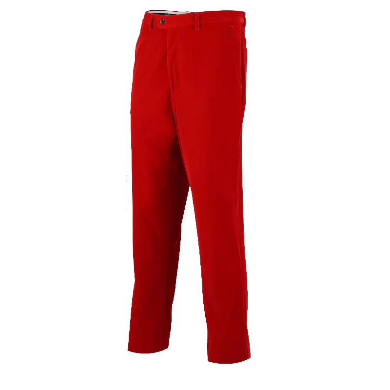 Jess - Mens Red  Slim Fit Soft Velvet Formal Dress Suit Pants