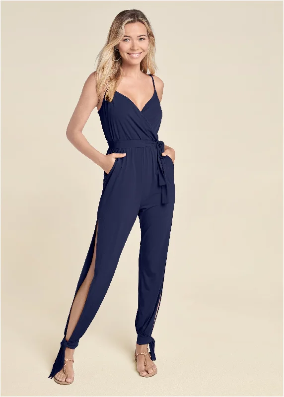 Slit Leg Jumpsuit - Navy