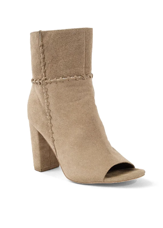 Whipstitch Peep Toe Booties - Taupe