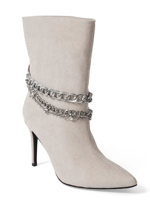 High Heel Chain Booties - Grey