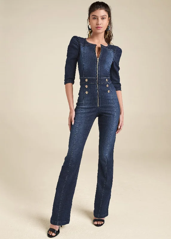 Denim Zip Jumpsuit - Dark Wash