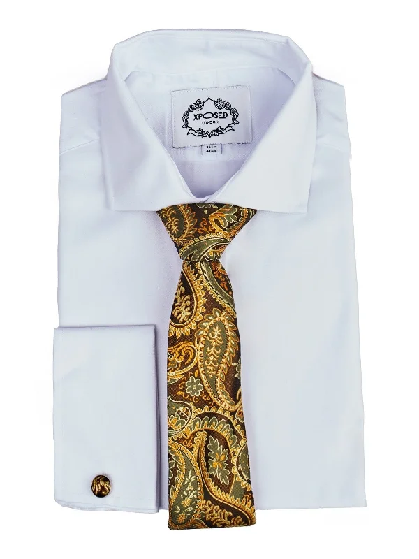 BROWN GOLD FLORAL PAISLEY NECK TIE SET