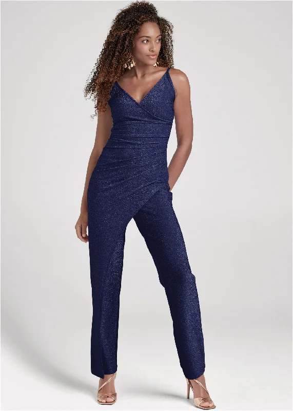 Sparkle Overlay Jumpsuit - Navy