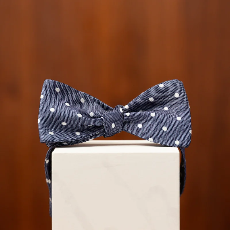 Slate Blue with White Polka Dots Silk Bow Tie