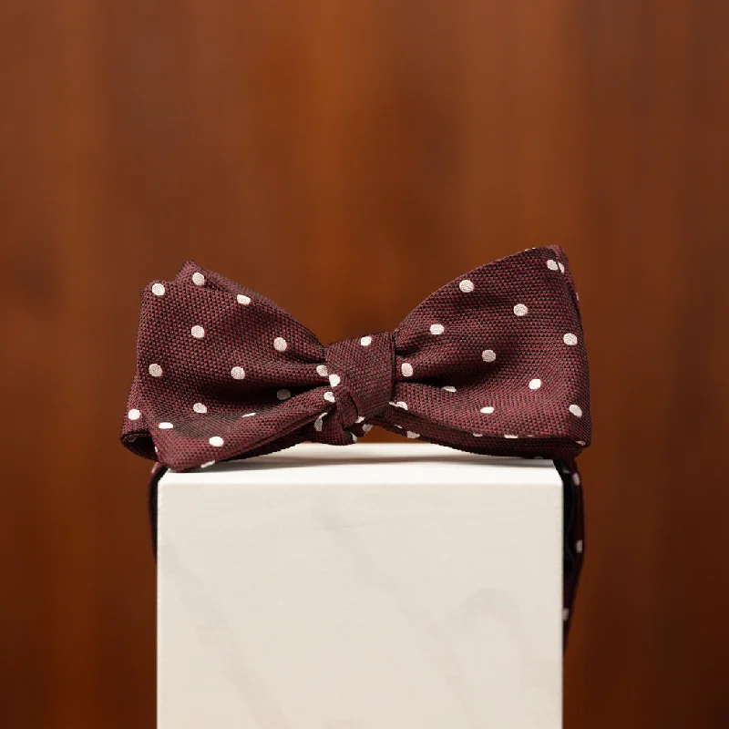 Burgundy with White Polka Dots Silk Bow Tie