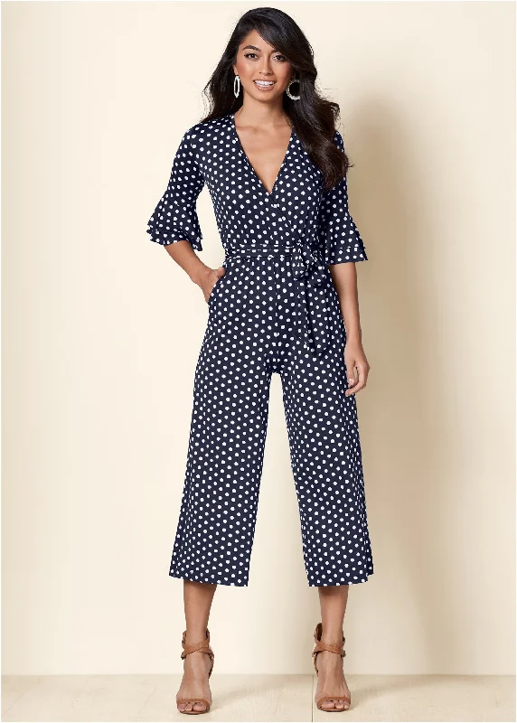 Polka Dot Jumpsuit - Navy & White