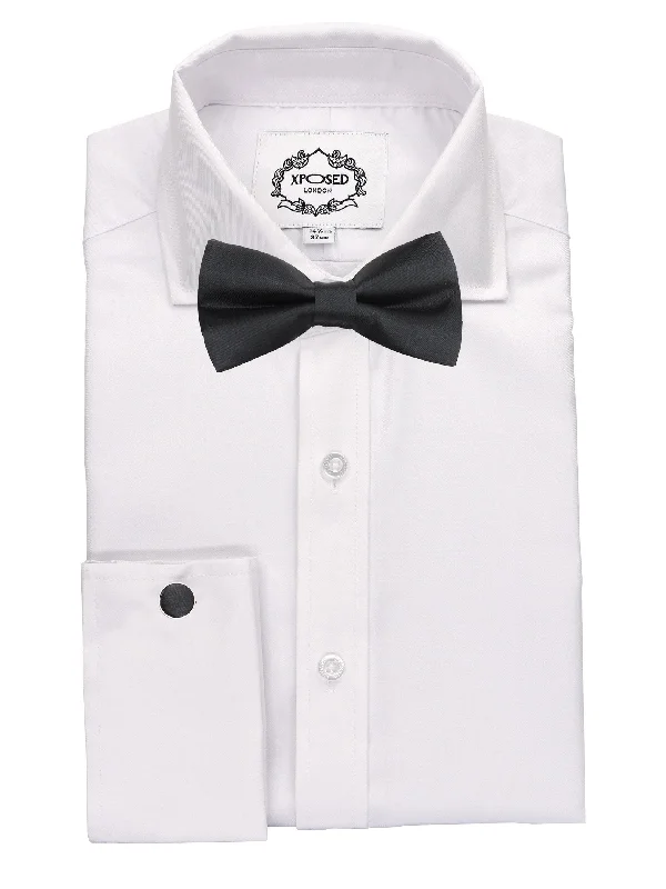 PLAIN BLACK BOW TIE SET