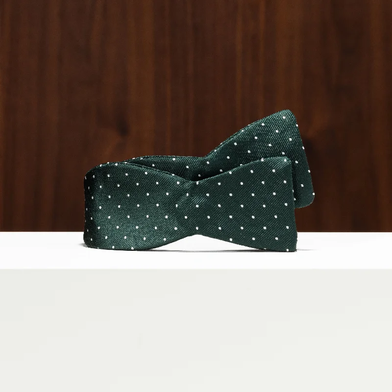 Green with White Pin Dots Silk Bow Tie