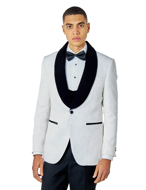 ARCHIE – White3 Piece Tuxedo Suit Damask Jacquard Print