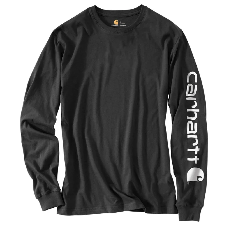 Men's Shirts with Contrast StitchingCarhartt Men's Signature Logo Long Sleeve T-Shirt_Black