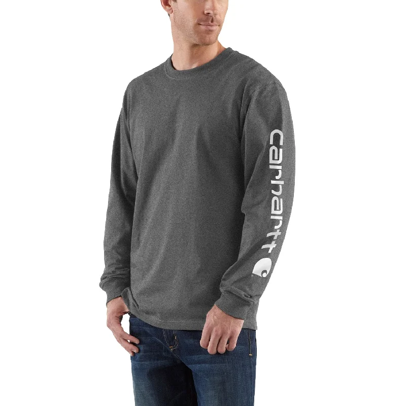 Men's Shirts with Embellished HemlinesCarhartt Men's Signature Logo Long Sleeve T-Shirt_Carbon Heather