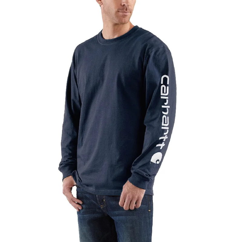 Men's Three-Quarter Sleeved TopsCarhartt Men's Signature Logo Long Sleeve T-Shirt_Navy