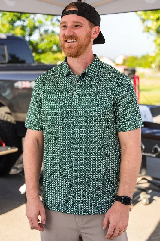 Striped Men's TopsPerformance Polo - Texas Green & White