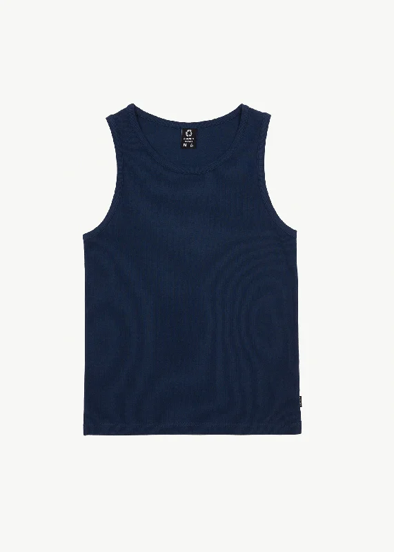 Men's Shirts with Elastic WaistbandsAFENDS Mens Paramount - Ribbed Singlet - Navy