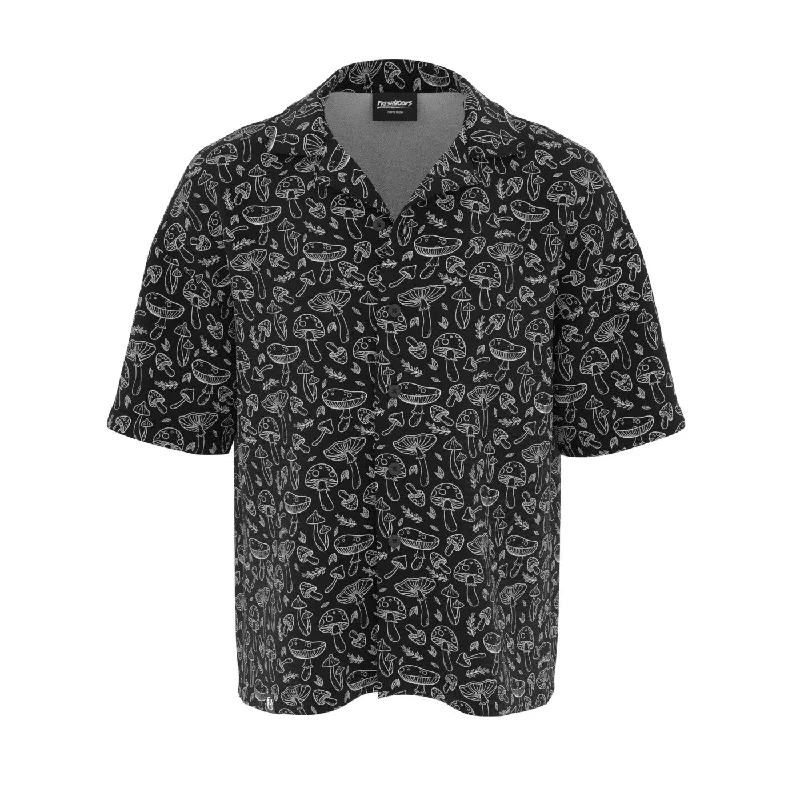 Men's V-Neck T-Shirts for a Flattering ShapeBlack 'n' White Mushrooms Oversized Button Shirt