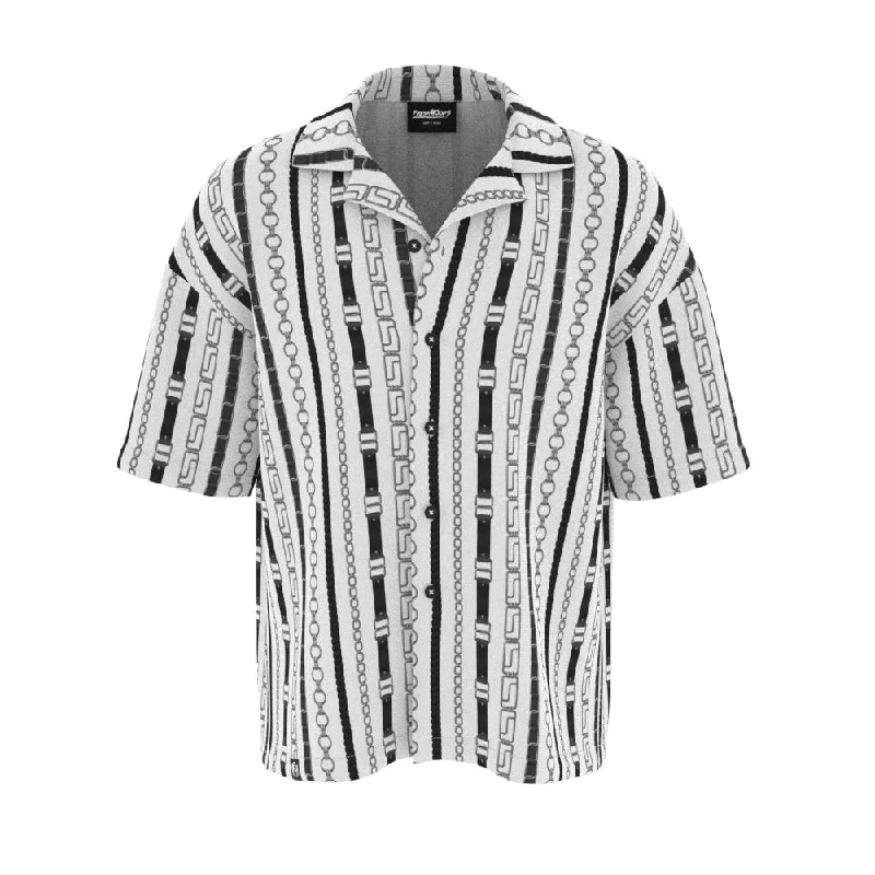 Men's Pattern Mixing Shirts for Creative StyleChain Away The Fear Oversized Button Shirt