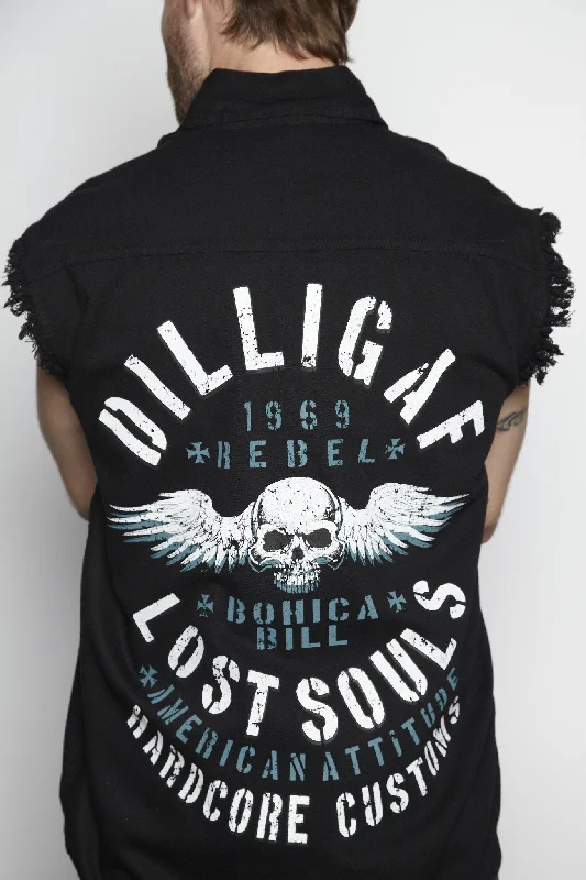 Men's Pocket T-Shirts for Added FunctionalityLost Souls Frayed Button Shirt