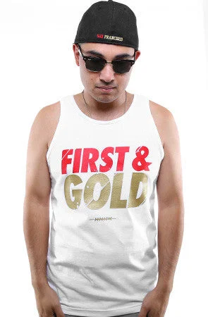 Men's Three-Quarter Sleeved TopsFirst and Gold (Men's White Tank)