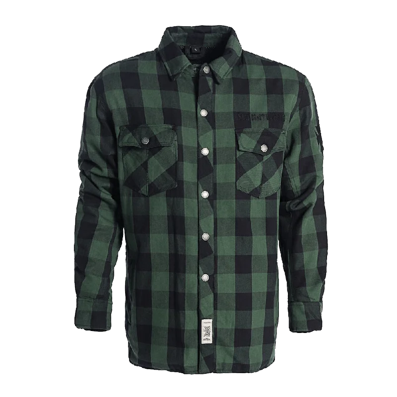 Men's Performance Fabric Shirts for All-Day ComfortFLANNEL KEVLAR RIDING SHIRT GREEN-BLACK