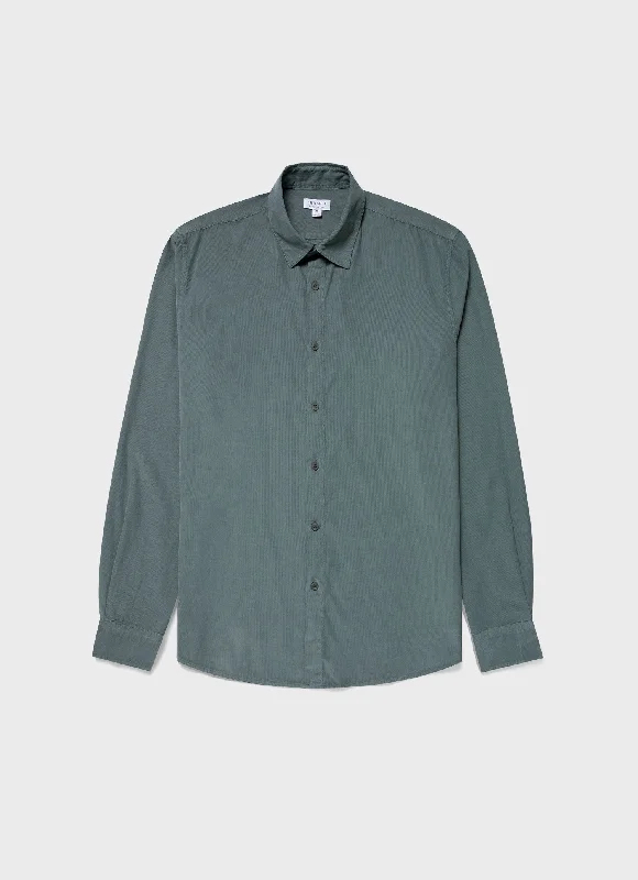 Men's Patterned Dress Casual Shirts for Smart-Casual EventsMen's Fine Cord Shirt in Smoke Green