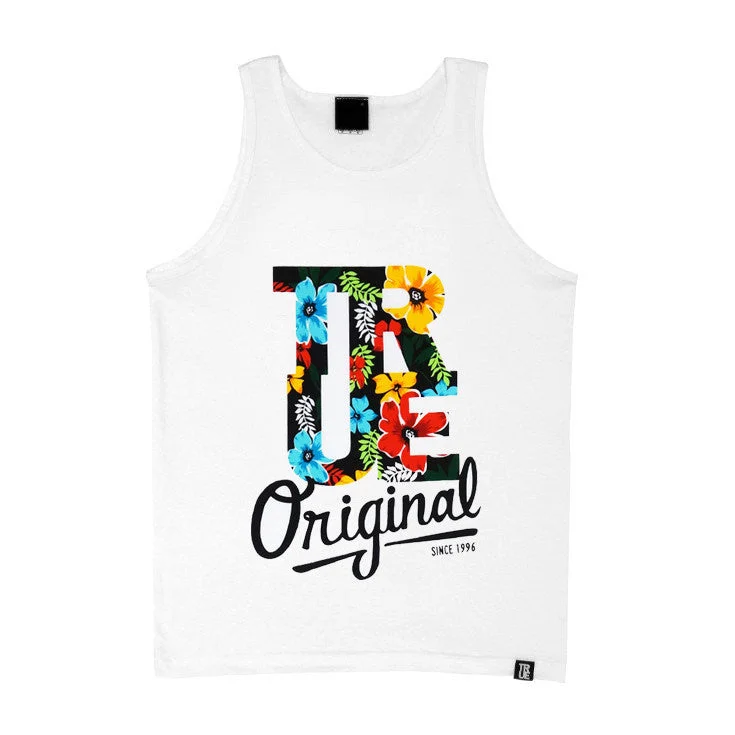 Men's Shirts with Appliquéd SleevesMens True Floral Tank Top White