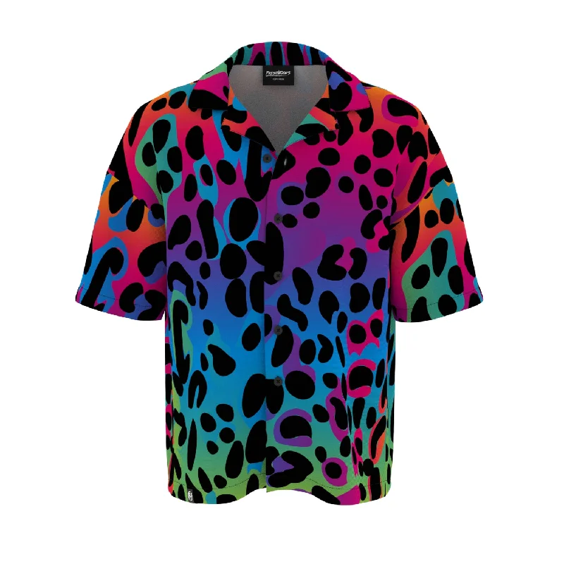 Men's Pocket T-Shirts for Added FunctionalityNeon Leopard Oversized Button Shirt